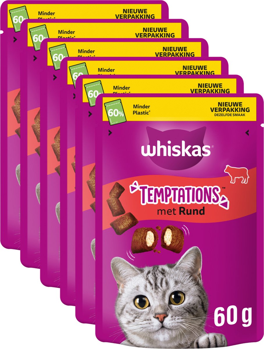 Whiskas snacks pour chats - friandises tentations - bœuf - 6x60g