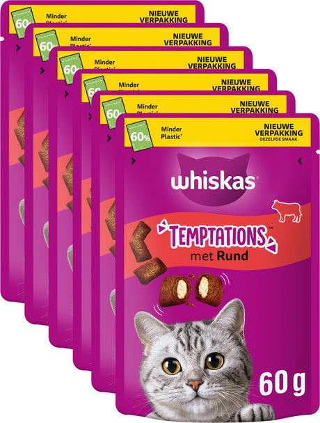 Whiskas snacks pour chats - friandises tentations - bœuf - 6x60g