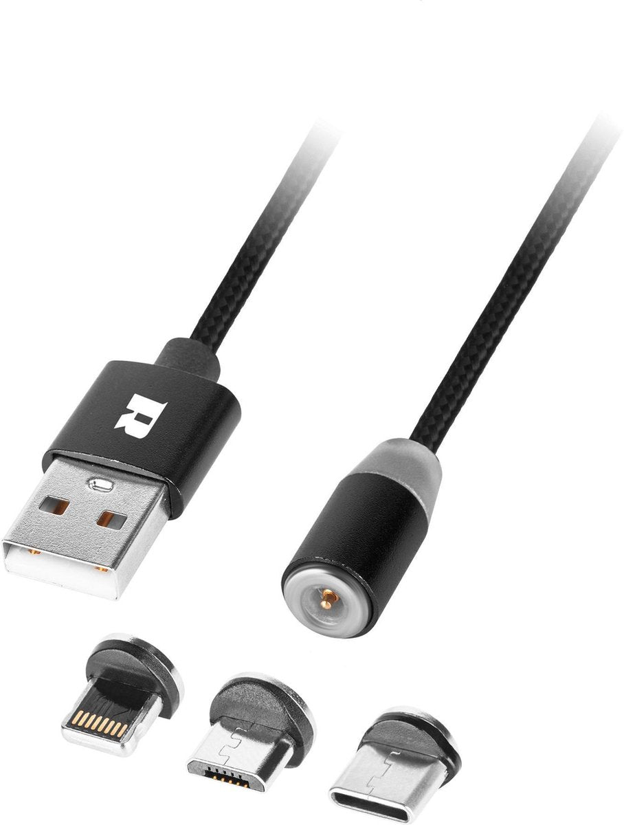 Série Rebel comp - câble USB magnétique 3-en-1 - iPhone; USB-C ; micro-usb