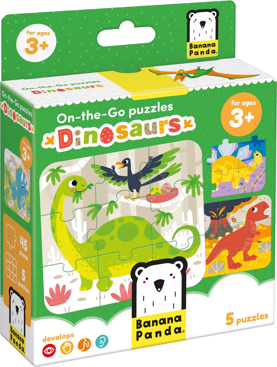 Puzzle banane panda en déplacement dinosaures 3+ - cinq puzzles de 9 pièces - jouets de puzzle dinosaures amusants.