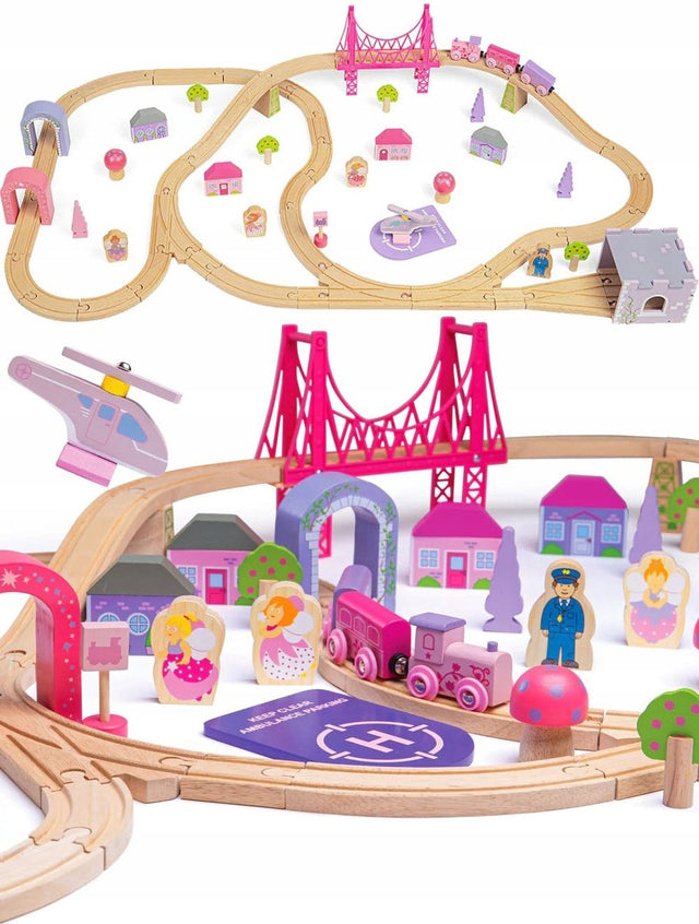 Bigjigs train en bois ville - rose