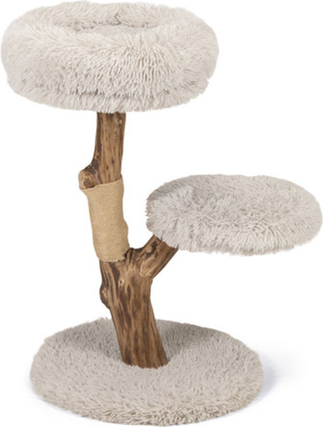 Designed by lotte krabpaal voor katten zora - kattenboom - hout - 2 ligplekken - grijs - 50x50x72cm