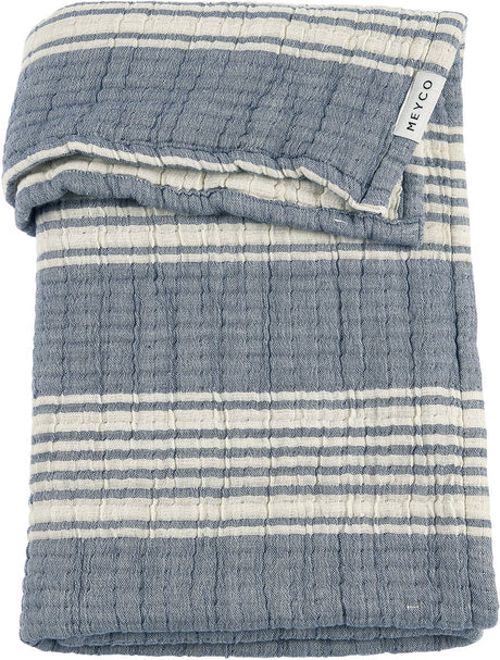 Couverture de berceau jacquard à rayures pour bébé Meyco - hydrophile prélavée - indigo - 75x100cm - 1,5 tog