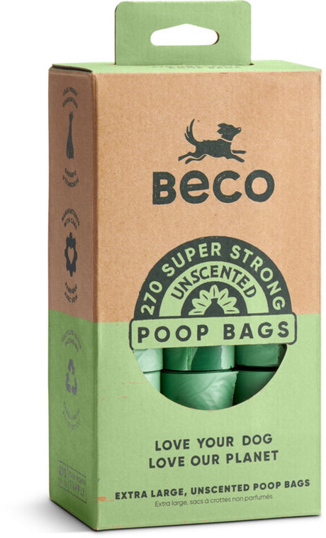 Becopets beco pets sacs à crottes de chien durables - grands et solides - 270 pièces (18 x 15)