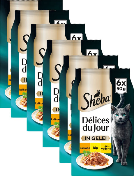 Croquettes pour chat Sheba - délices du jour - sélection volailles en gelée - nourriture humide - 36 x 50 g