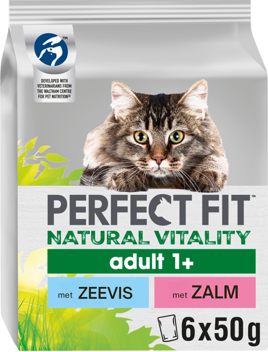 Nourriture pour chat Perfect Fit 1+ - Sachets de farine de poisson de mer au saumon - 36x50g