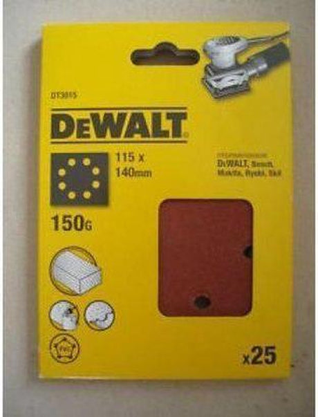 Dewalt accessoires papier de verre 1 4, 115x140mm (d26420), perforé, k150 - dt3015-qz