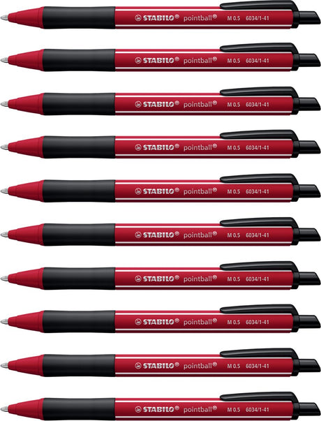 Stabilo pointball - stylo à bille - naturecolors wildflower - rechargeable - bordeaux - boîte de 10 pièces