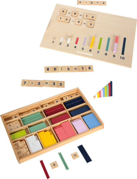 Small foot - boîte d'apprentissage en bois avec tiges mathématiques et jeu de blocs mathématiques