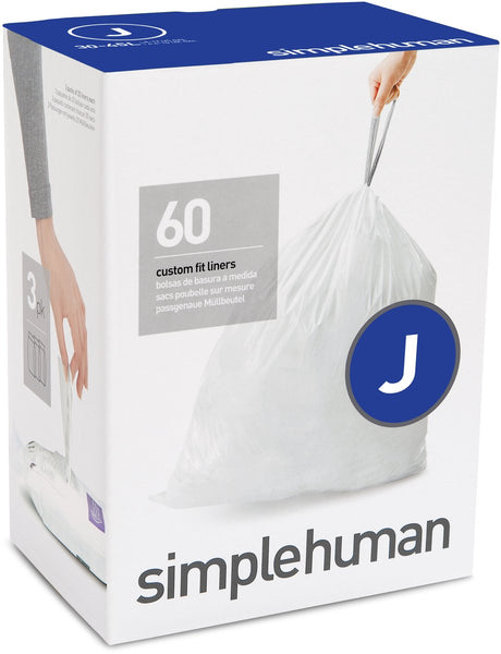 Sacs poubelle Simplehuman code j - 40 litres - 60 pièces - avec cordon de serrage - blanc