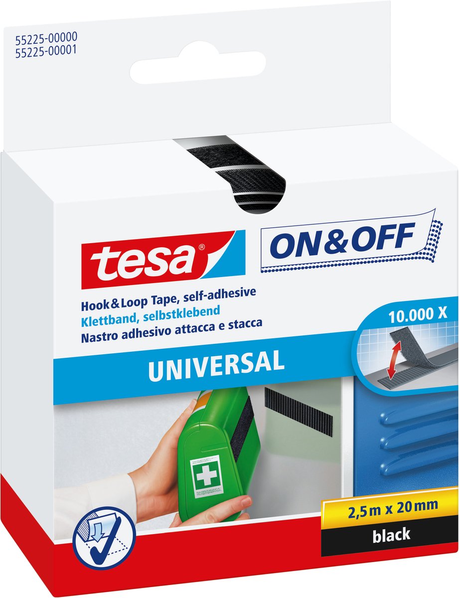 Tesa Velcro on off autocollant pour fixer des objets légers - noir 2cm x 250cm