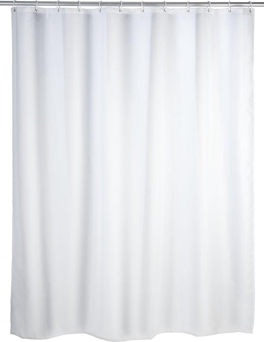 Wenko rideau de douche antifongique blanc 180x200cm polyester - avec anneaux de suspension - imperméable - lavable - séchage rapide