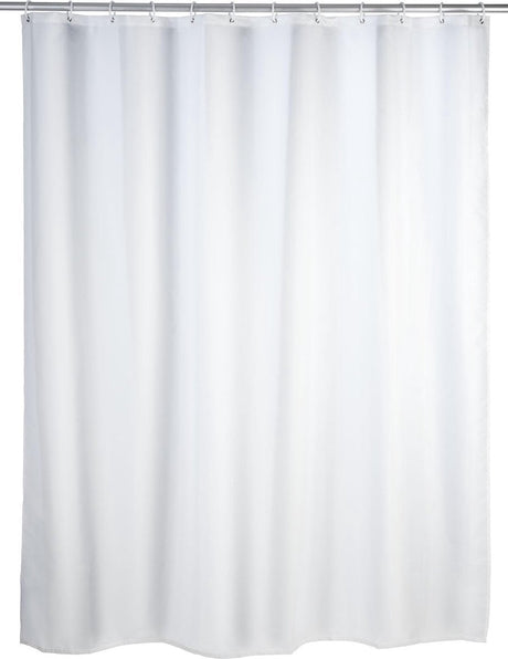 Wenko rideau de douche antifongique blanc 180x200cm polyester - avec anneaux de suspension - imperméable - lavable - séchage rapide
