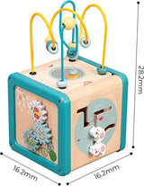 Cube d'activités en bois Playwood avec cadre en perles