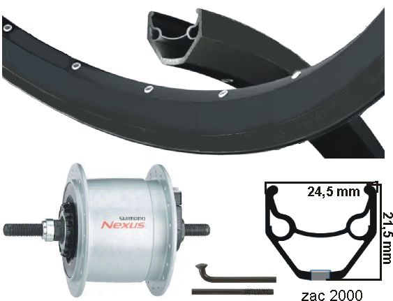 Roue avant Kgs 28 pouces (622) zac2000 moyeu noir et frein r.brake noir axe fixe