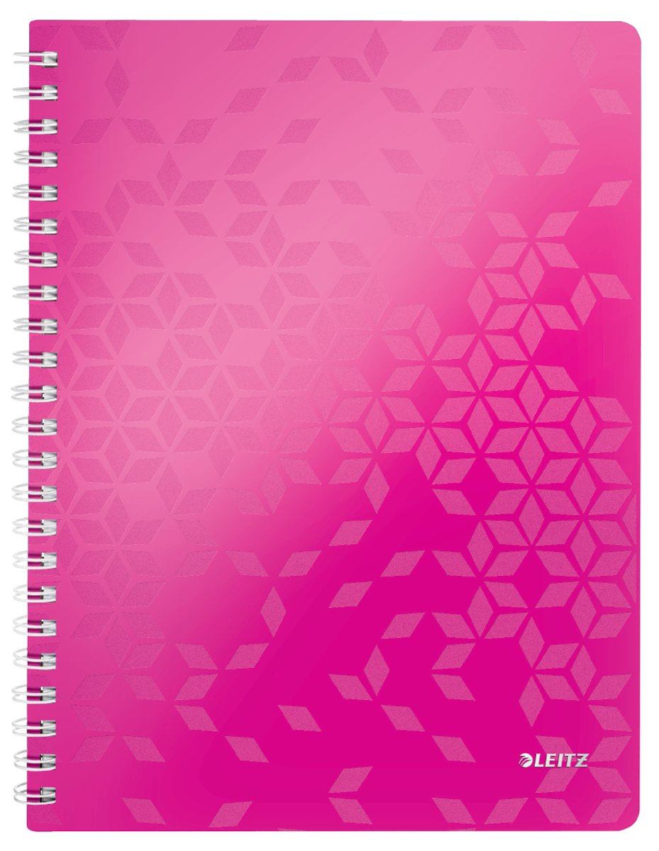 Carnet A4 à reliure spirale Leitz wow - 80 feuilles - ligné - certifié FSC - rose