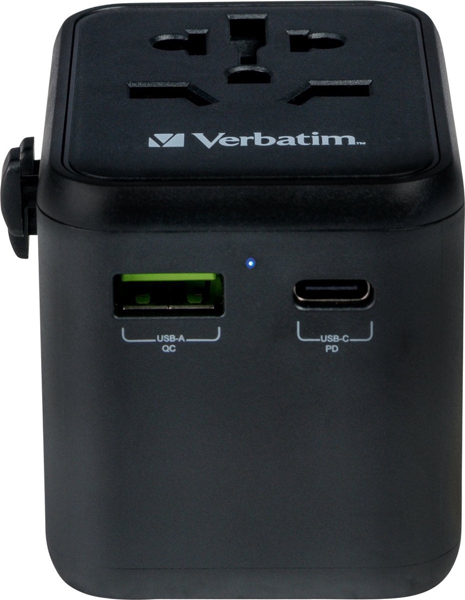 Verbatim adaptateur de voyage universel uta‑02, adaptateur enfichable avec connexion USB-A et USB-C, prise de voyage pour ordinateur portable, pratique, appareil photo et co, weltweit setzbar, 100-250 V