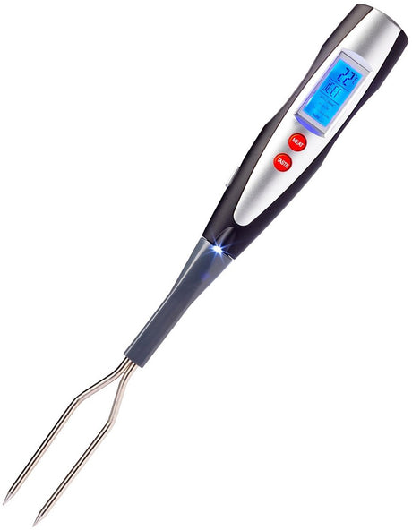 Fourchette à rôtir et à griller Westmark avec thermomètre, avec écran LED et lampe de poche, longueur : 38,5 cm, acier inoxydable plastique silicone, argent noir rouge, 15042280