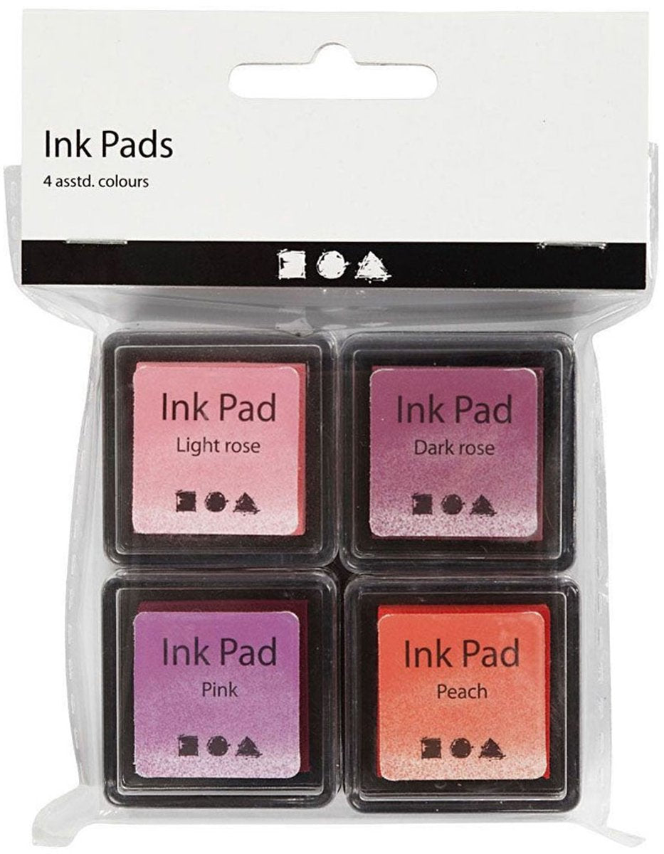 Encre pour tampon Creativ company, pêche, rose, rose clair, rose foncé, h: 2 cm, dim. 3,5x3,5 cm, 4 pièces 1 boîte
