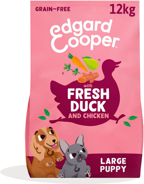 Nourriture pour chiot Edgard Cooper pour grands chiens, poulet au canard frais, 12 kg, recette sans céréales avec des ingrédients naturels, équilibre parfait des fibres