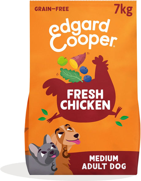 Edgard Cooper nourriture pour chien adulte pour chiens de taille moyenne, poulet frais, 7kg, recette sans céréales avec ingrédients naturels, équilibre parfait des fibres
