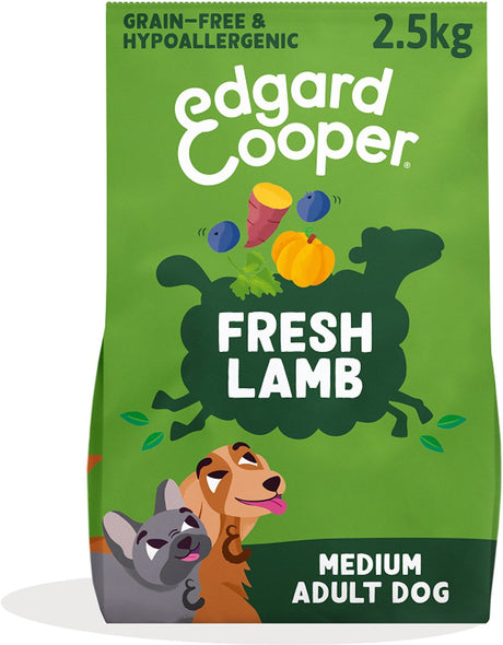 Edgard Cooper nourriture pour chien adulte pour chiens de taille moyenne, agneau frais, 2,5 kg, recette sans céréales et hypoallergénique avec des ingrédients naturels, équilibre parfait des fibres