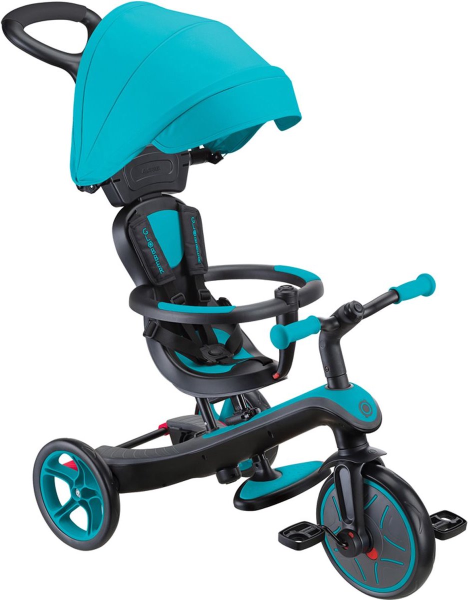 Tricycle Globber - tricycle 4 en 1 bleu sarcelle - vert bleu - convertible 4en1 - avec barre de poussée - de 10 mois à 5 ans