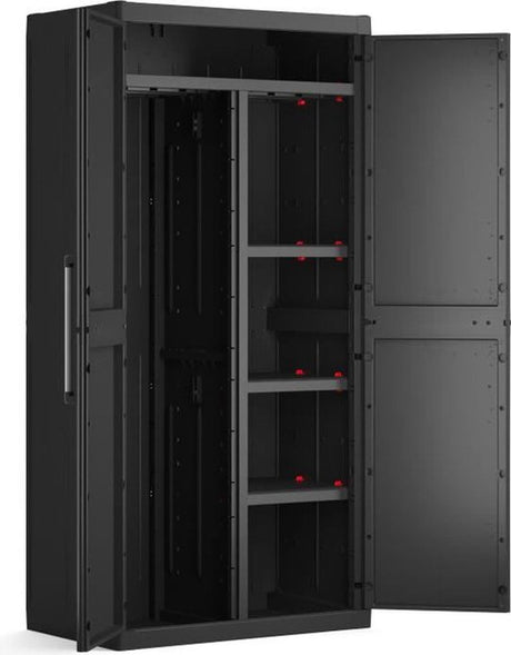Armoire de rangement Keter Detroit XL - 2 portes - 4 étagères dont 2 réglables - L 89 x P 54 x H 182 cm - noir