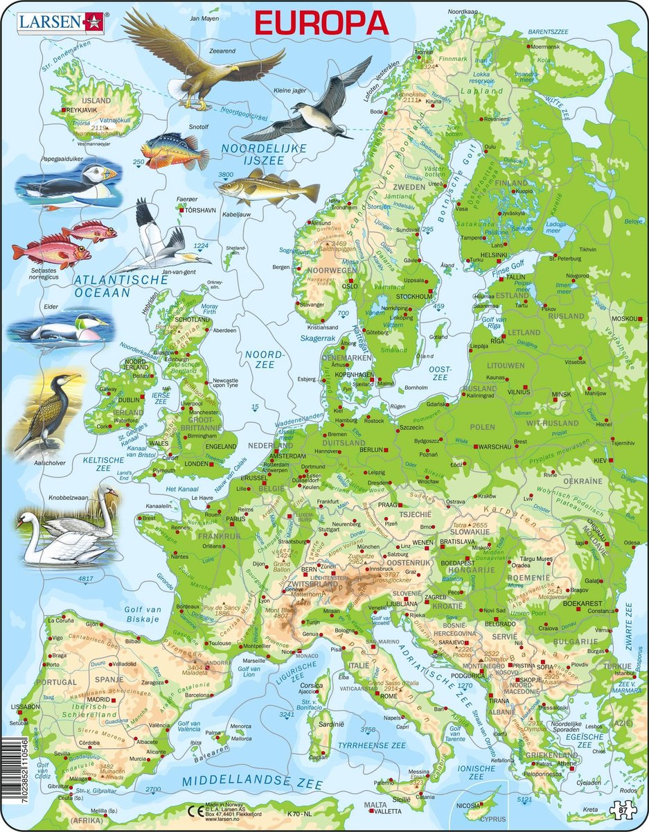 Selecta Larsen puzzle carte Europe - géographique avec animaux, 87 pcs.