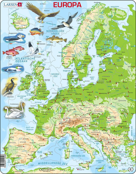 Selecta Larsen puzzle carte Europe - géographique avec animaux, 87 pcs.