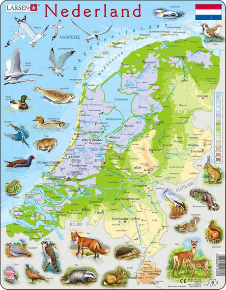 Selecta Larsen carte de puzzle Pays-Bas - géographique avec animaux, 68 pcs.
