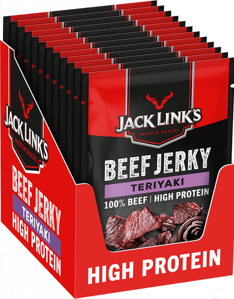 Jack Link's Teriyaki Beef Jerky - riche en protéines - 100% bœuf - riche en protéines - collation protéinée idéale - pour entre les deux, sur la route ou avant l'exercice - 12x60g