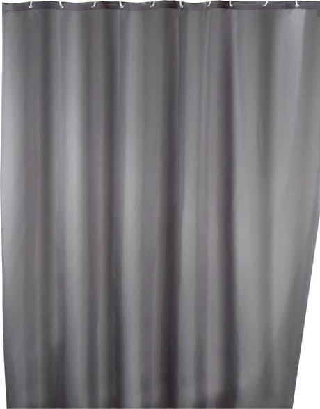 Wenko rideau de douche antifongique gris 180x200cm polyester - avec anneaux de suspension - imperméable - lavable - séchage rapide