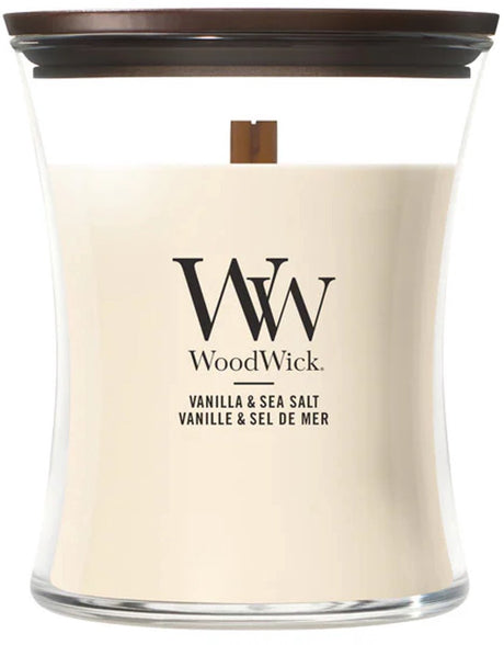 Bougie parfumée moyenne Woodwick Hourglass - Vanille Sel Marin - 60 heures de combustion