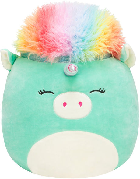 Squishmallows - grande peluche licorne turquoise de 35 cm avec cheveux arc-en-ciel