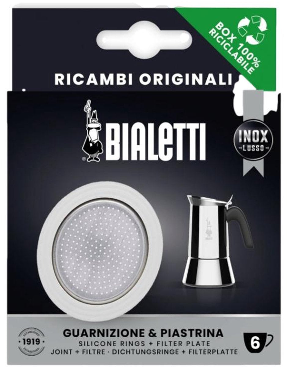 Plaque filtrante Bialetti + anneau en silicone – convient pour percolateurs 6 tasses en acier inoxydable – pièce de rechange d'origine