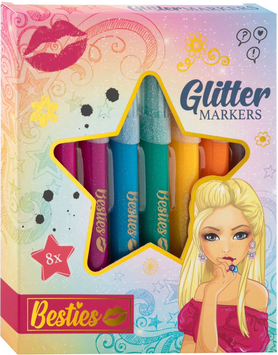 Stylos-feutres à paillettes Grafix besties, 8 pcs.