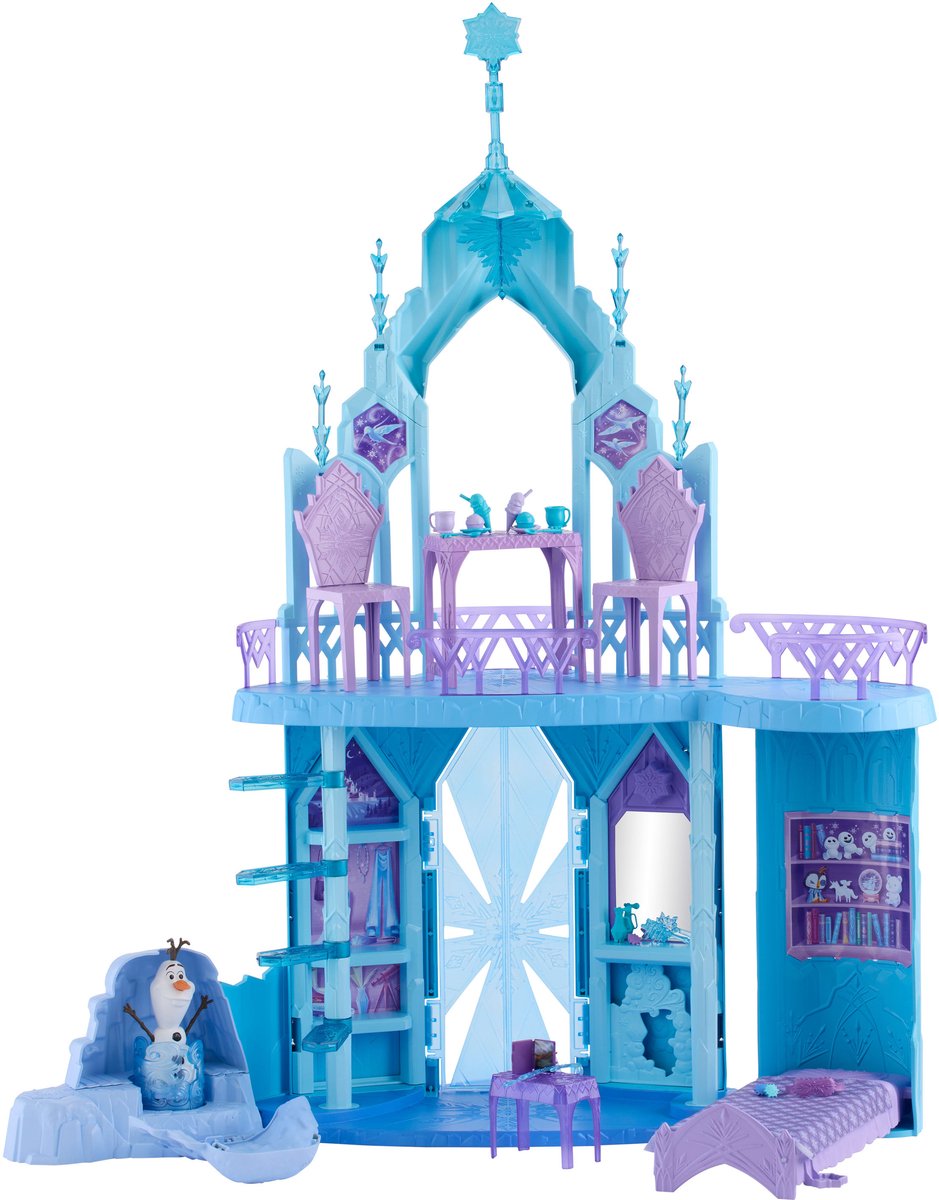 Mattel Disney Frozen Elsa's Ice Palace - 5 aires de jeux avec toboggan, balcon et olaf - 75 cm