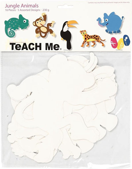 Creativ company animaux de la jungle, h : 14-25 cm, l : 12-23 cm, 230 g, blanc, 16 pièces 1 boîte