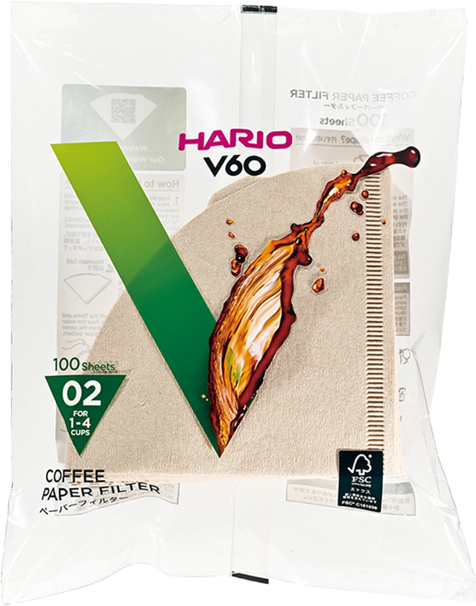 Papier filtre Hario v60 - taille 02 - 100 pièces - marron
