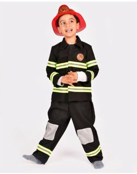 Déguisement de pompier Den goda fen - costume composé d'une veste, d'un pantalon, d'un casque et d'une cagoule - 110-116 cm - 4-6 ans - noir