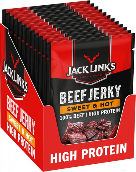 Jack Link's Sweet Hot Beef Jerky - riche en protéines - 100% bœuf - riche en protéines - collation protéinée idéale - pour entre les deux, sur la route ou avant l'exercice - 12x60g