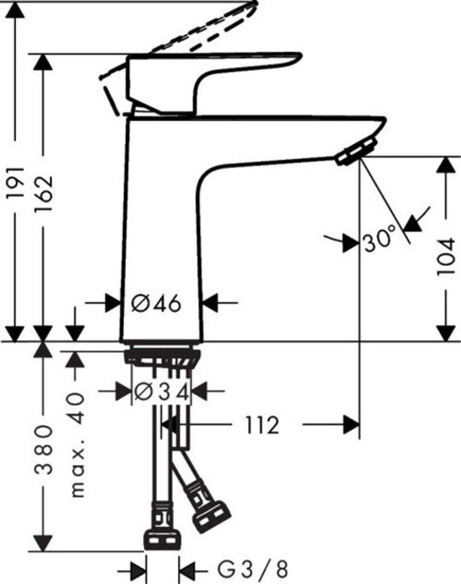 Hansgrohe talis e - mitigeur de lavabo - commande à levier unique - démarrage à froid, économie d'énergie - sans vidage - taille 110 mm