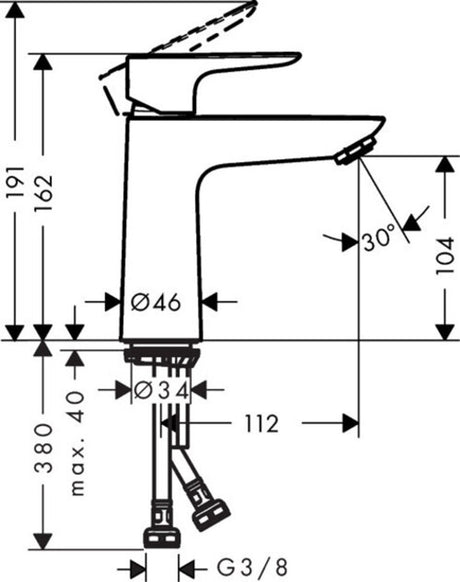 Hansgrohe talis e - mitigeur de lavabo - commande à levier unique - démarrage à froid, économie d'énergie - sans vidage - taille 110 mm