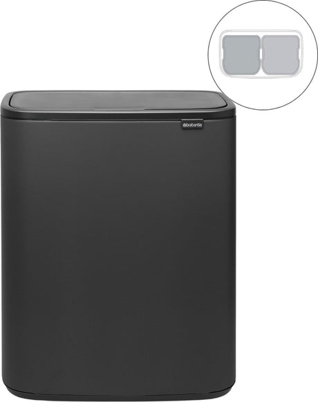 Poubelle Brabantia bo touch bin - 2 x 30 litres - tri des déchets - gris minéral infini