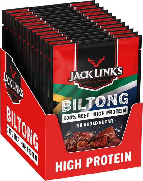 Jack Link's Original Biltong Jerky (12x60g) - riche en protéines - 100% bœuf - 50g de protéines pour 100g - collation protéinée idéale en collation ou avant l'effort