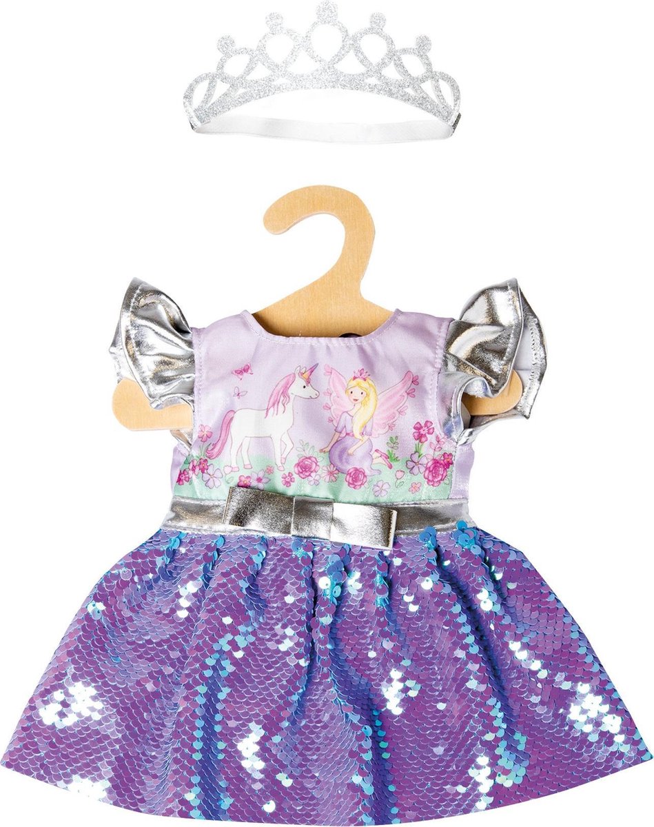 Frais de robe de poupée Heless et licorne avec paillettes et kroon, 28-35 cm