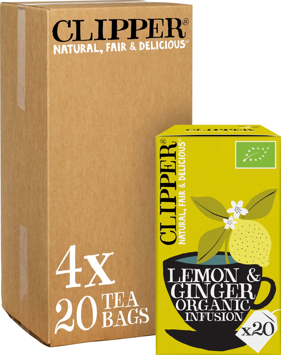 Clipper tea citron gingembre 4 x 20 - (4 paquets de 20 sachets de thé, total 80 sachets de thé)