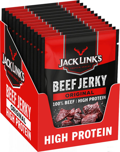 Jack Link's Original Beef Jerky - riche en protéines - 100 % bœuf - riche en protéines - collation protéinée idéale - pour l'entre-deux, sur la route ou pour l'exercice - 12x60g