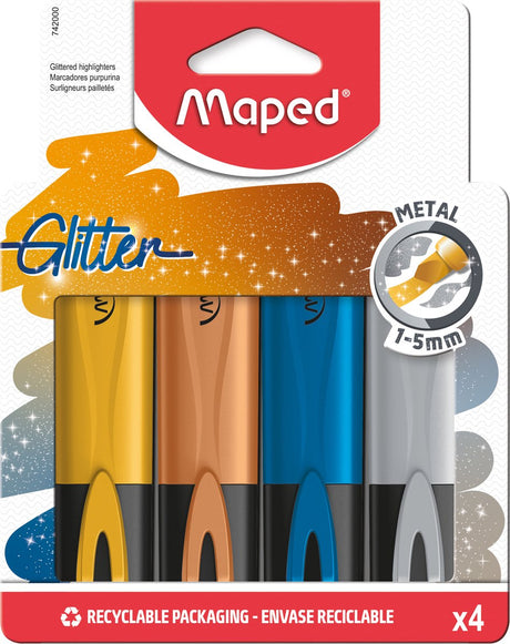 Maped office marqueurs de texte en métal pailleté maped fluo'peps - 4 pièces